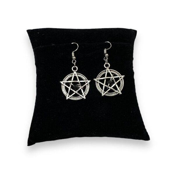 Silver Pentacle Drop Earrings NEW - Picture 3 of 3